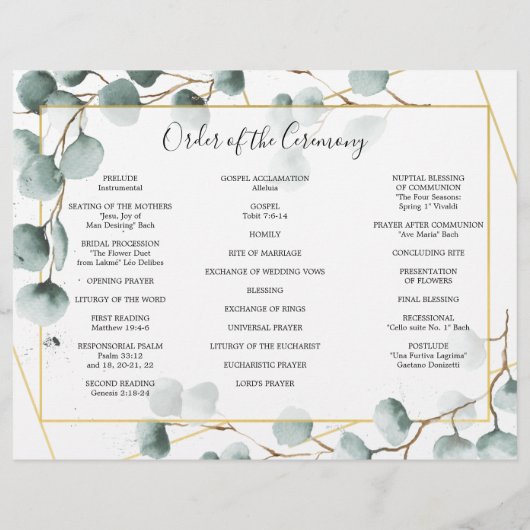Eukalyptus Greenery Tri-Fold Wedding Program Foto Flyer (Hinten)