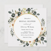 Eukalyptus Greenery und Elfenbeinflorales Brautpar Einladung (Vorne/Hinten)