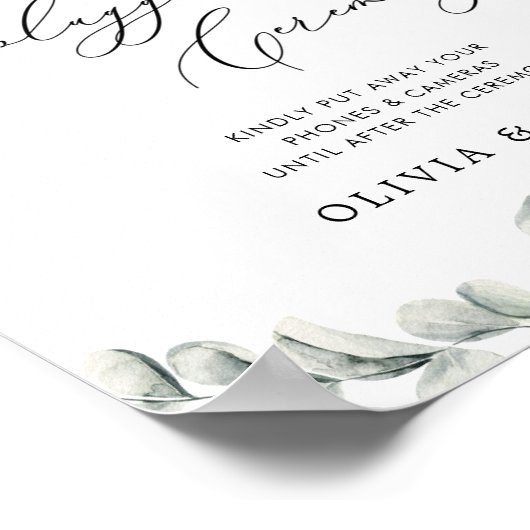 Eukalyptus Greenery Unplugged Wedding Zeremony Poster (Ecke)