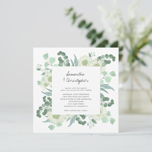 Eukalyptus Greenery Watercolor Blume Hochzeit Einladung (Stehend Vorderseite)
