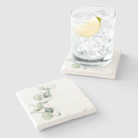 Eukalyptus Greenery Watercolor Botanical Steinuntersetzer (Seitenansicht)