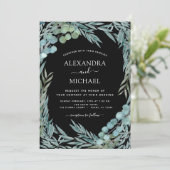 Eukalyptus Greenery Watercolor Botanische Hochzeit Einladung (Stehend Vorderseite)
