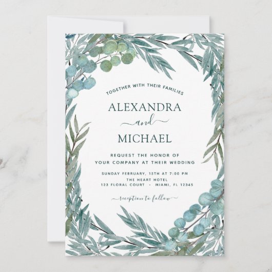 Eukalyptus Greenery Watercolor Botanische Hochzeit Einladung (Vorderseite)