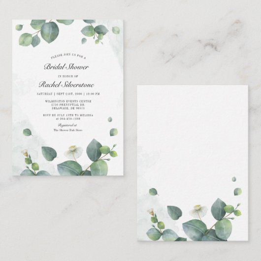 Eukalyptus Greenery Watercolor Brautparty Mitteilungskarte (Vorne/Hinten)