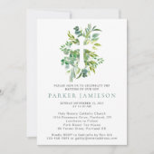Eukalyptus Greenery Watercolor Cross Taufe Invi Einladung (Vorderseite)