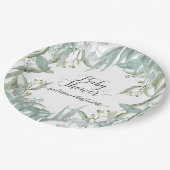 Eukalyptus Greenery Watercolor Foliage Baby Shower Pappteller (Schrägansicht)