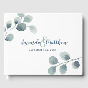 Eukalyptus Greenery Watercolor Foliage Dusty Blue Gästebuch