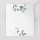 Eukalyptus Greenery Watercolor Foliage Dusty Blue Platzkarte (Außenseite Aufgefaltet)