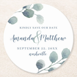 Eukalyptus Greenery Watercolor Foliage Dusty Blue Runder Pappuntersetzer