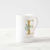 Eukalyptus Greenery Watercolor Gold Monogram E Porzellantasse (Vorderseite Rechts)