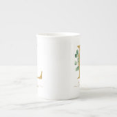Eukalyptus Greenery Watercolor Gold Monogram L Porzellantasse (Vorderseite)