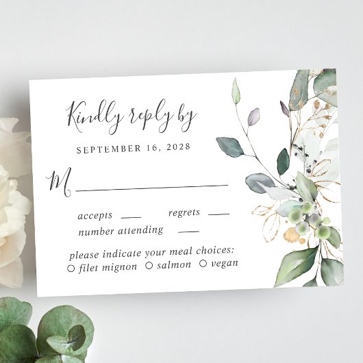 Eukalyptus Greenery Watercolor Meal Option Wedding RSVP Karte