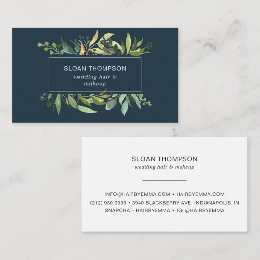 Eukalyptus Greenery Watercolor Navy Visitenkarte (Vorne/Hinten)