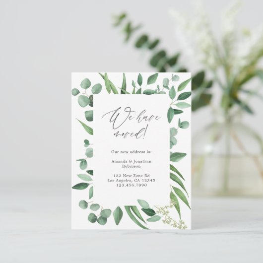 Eukalyptus Greenery Watercolor New Address Ankündigungspostkarte (Stehend Vorderseite)