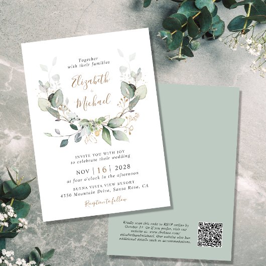 Eukalyptus Greenery Watercolor QR Code Wedding Einladung