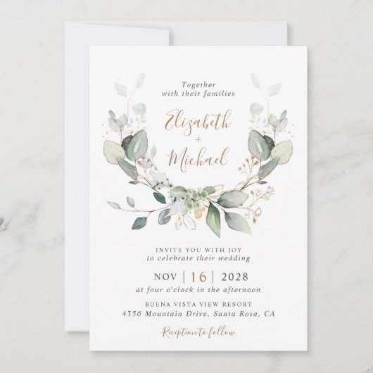 Eukalyptus Greenery Watercolor QR Code Wedding Einladung (Vorderseite)