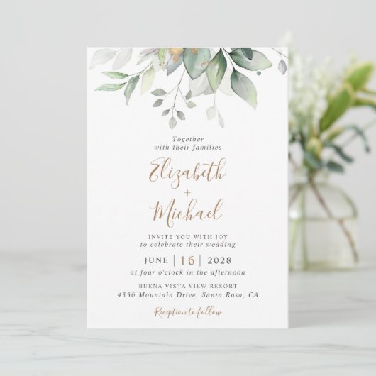 Eukalyptus Greenery Watercolor QR Code Wedding Einladung (Stehend Vorderseite)