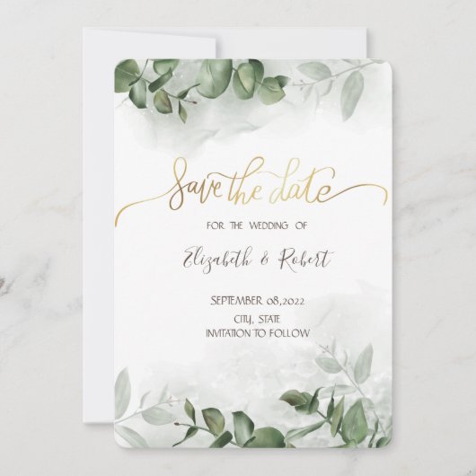 Eukalyptus Greenery Watercolor Save the Date (Vorderseite)