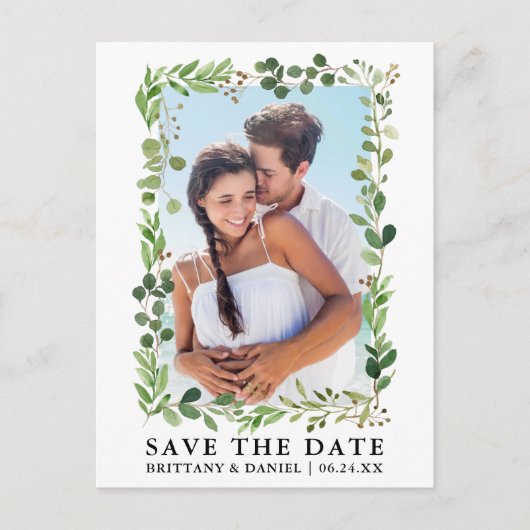 Eukalyptus Greenery Watercolor Save the Date Postkarte (Vorderseite)