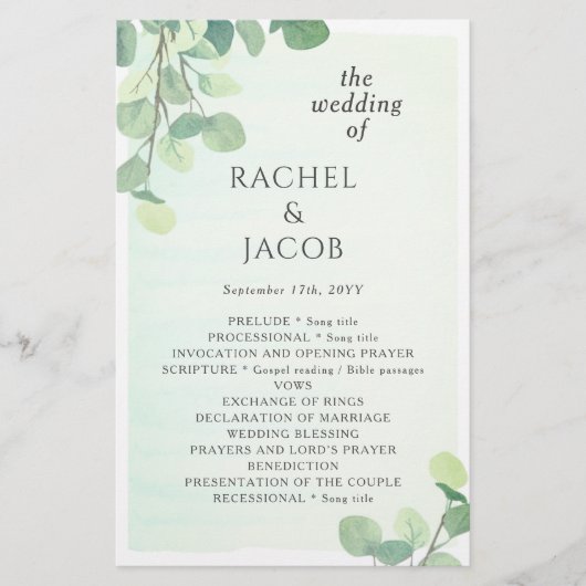 Eukalyptus Greenery Watercolor Wedding (Vorderseite)