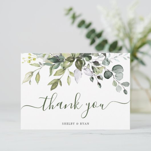 Eukalyptus Greenery Watercolor Wedding Dankeskarte (Stehend Vorderseite)