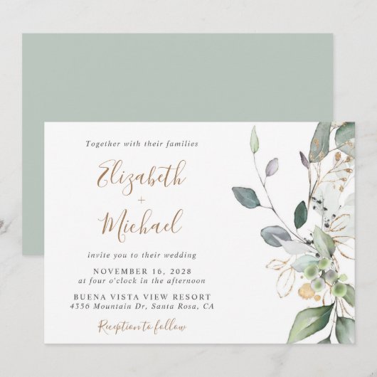 Eukalyptus Greenery Watercolor Wedding Einladung (Vorne/Hinten)