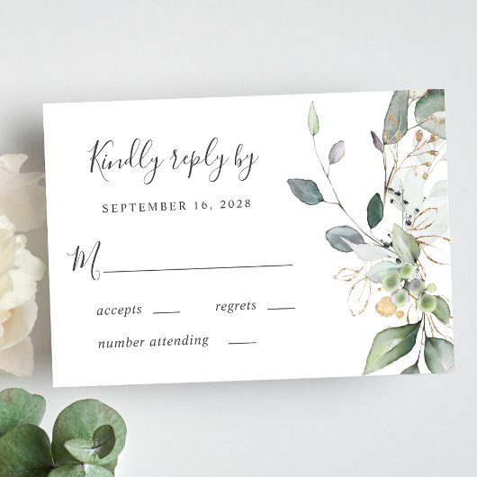 Eukalyptus Greenery Watercolor Wedding RSVP Karte