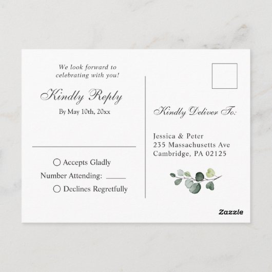 Eukalyptus Greenery Watercolor Wedding RSVP Postkarte (Rückseite)