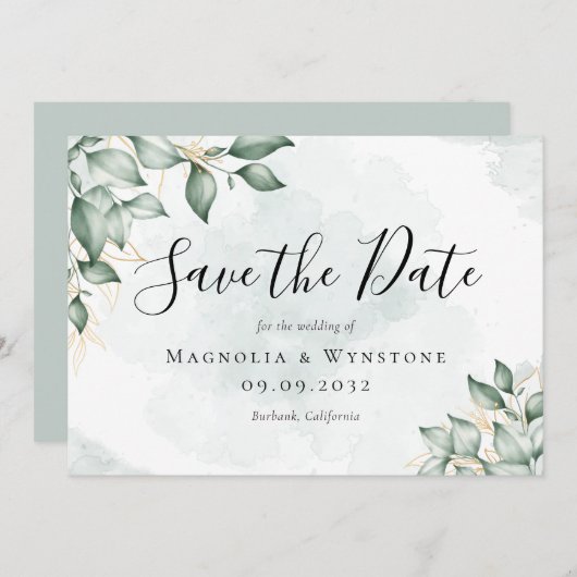 Eukalyptus Greenery Watercolor Wedding Save The Date (Vorne/Hinten)