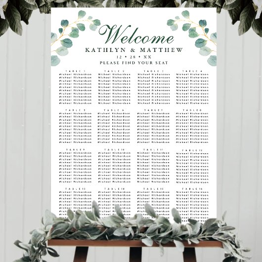 Eukalyptus Greenery Wedding 16 Table Seating Poster