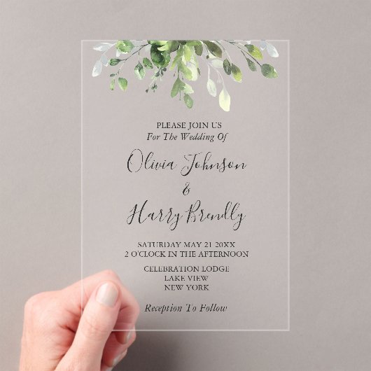 Eukalyptus Greenery Wedding Acryleinladungen (Insitu (Handheld))