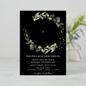Eukalyptus Greenery Wedding Black Background Folieneinladung (Stehend vorne)