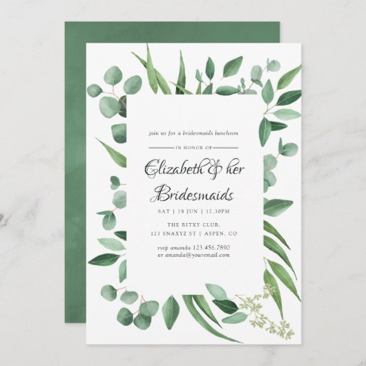 Eukalyptus Greenery Wedding Bridesmaids Luncheon Einladung (Vorne/Hinten)