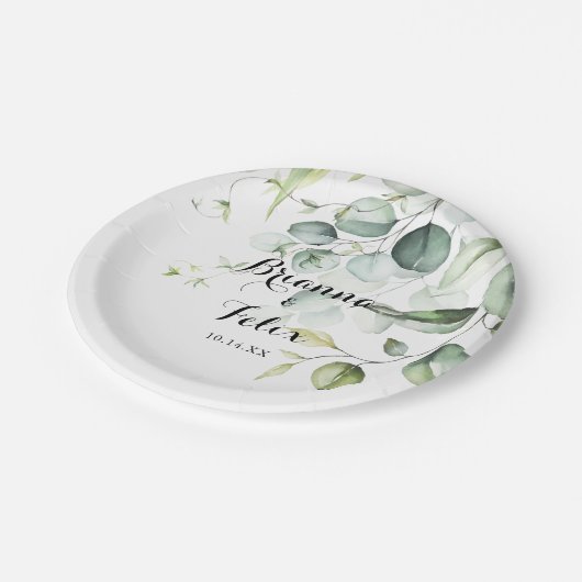 Eukalyptus Greenery Wedding Cake Pappteller (Schrägansicht)