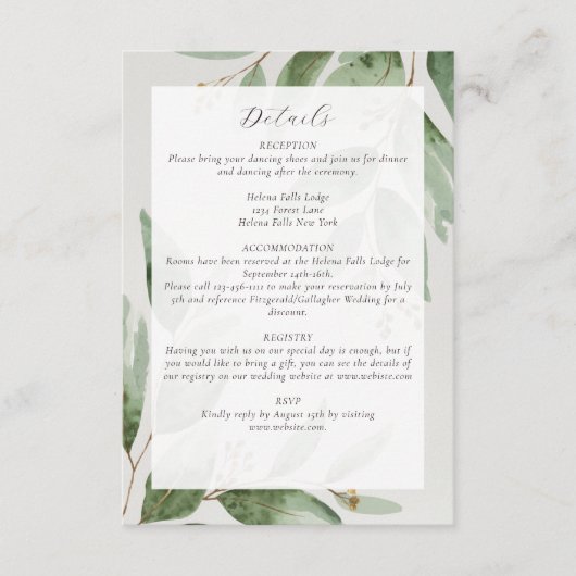 Eukalyptus Greenery Wedding Details Begleitkarte (Vorderseite)