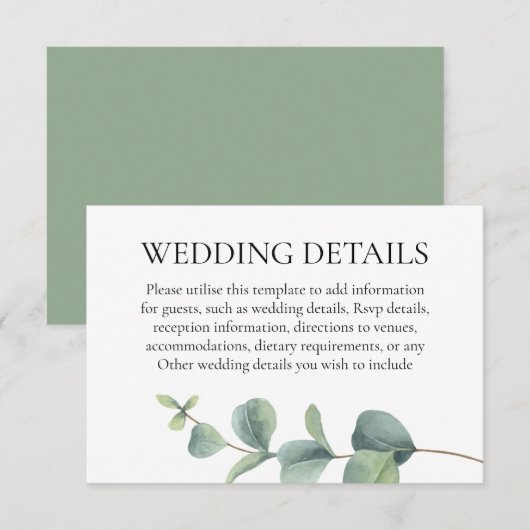 Eukalyptus Greenery Wedding Details Begleitkarte (Vorne/Hinten)