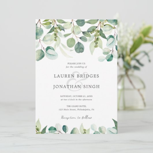 Eukalyptus Greenery Wedding Einladung (Stehend Vorderseite)