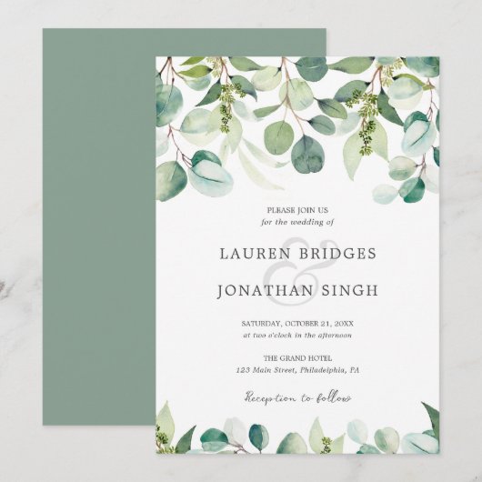 Eukalyptus Greenery Wedding Einladung (Vorne/Hinten)