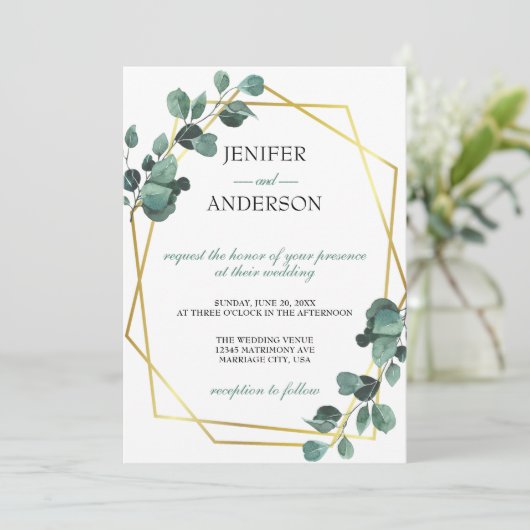 Eukalyptus Greenery Wedding Einladung (Stehend Vorderseite)
