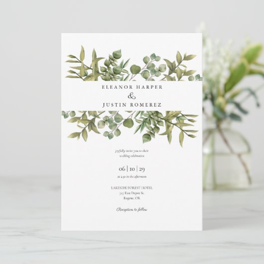 Eukalyptus Greenery Wedding Einladung (Stehend Vorderseite)