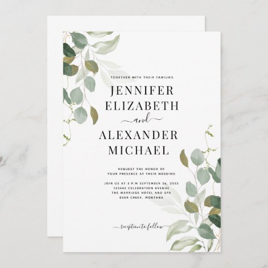 Eukalyptus Greenery Wedding Einladung (Vorne/Hinten)