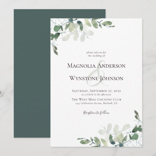 Eukalyptus Greenery Wedding Einladung (Vorne/Hinten)