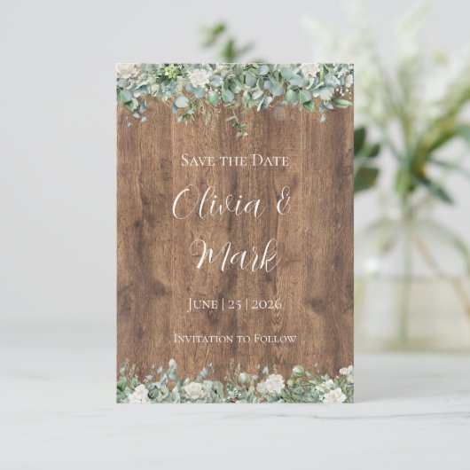 Eukalyptus Greenery Wedding Einladung | Rustikal (Stehend Vorderseite)