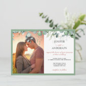 Eukalyptus Greenery Wedding Foto Einladung (Stehend Vorderseite)