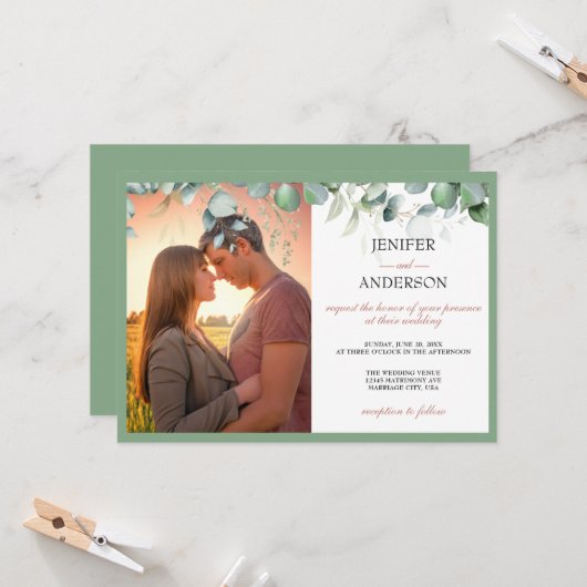 Eukalyptus Greenery Wedding Foto Einladung (Vorderseite/Rückseite Beispiel)