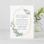 Eukalyptus Greenery Wedding Gold Frame Einladung (Stehend Vorderseite)