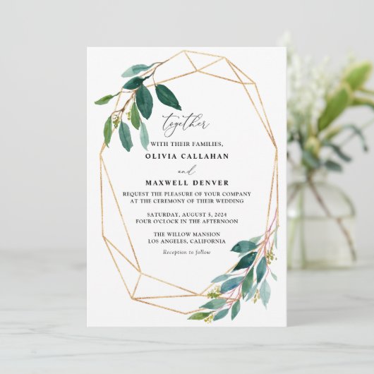 Eukalyptus Greenery Wedding Invitation Template Einladung (Stehend Vorderseite)