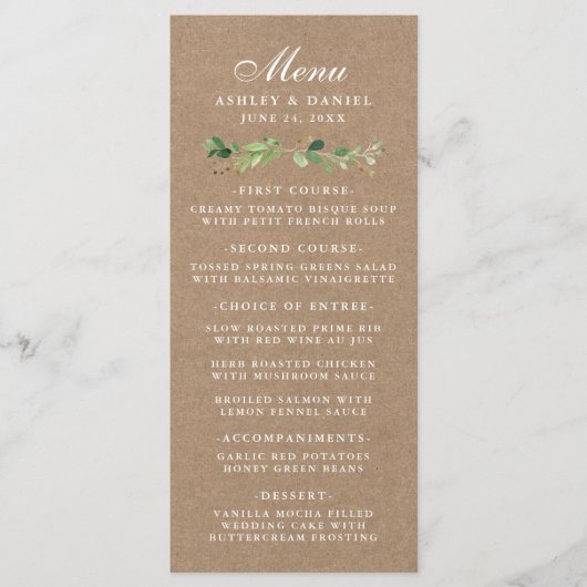 Eukalyptus Greenery Wedding Kraft Menükarte (Vorderseite)