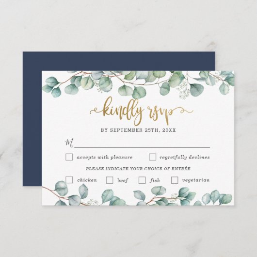 Eukalyptus Greenery Wedding Meal Choice RSVP Card (Vorne/Hinten)