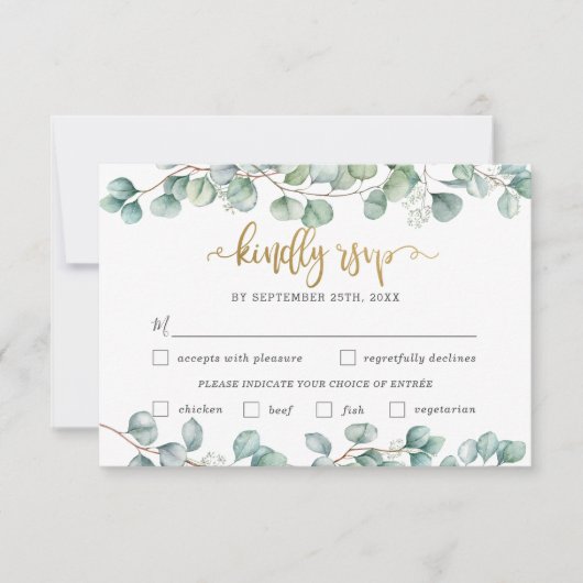 Eukalyptus Greenery Wedding Meal Choice RSVP Card Karte (Vorderseite)